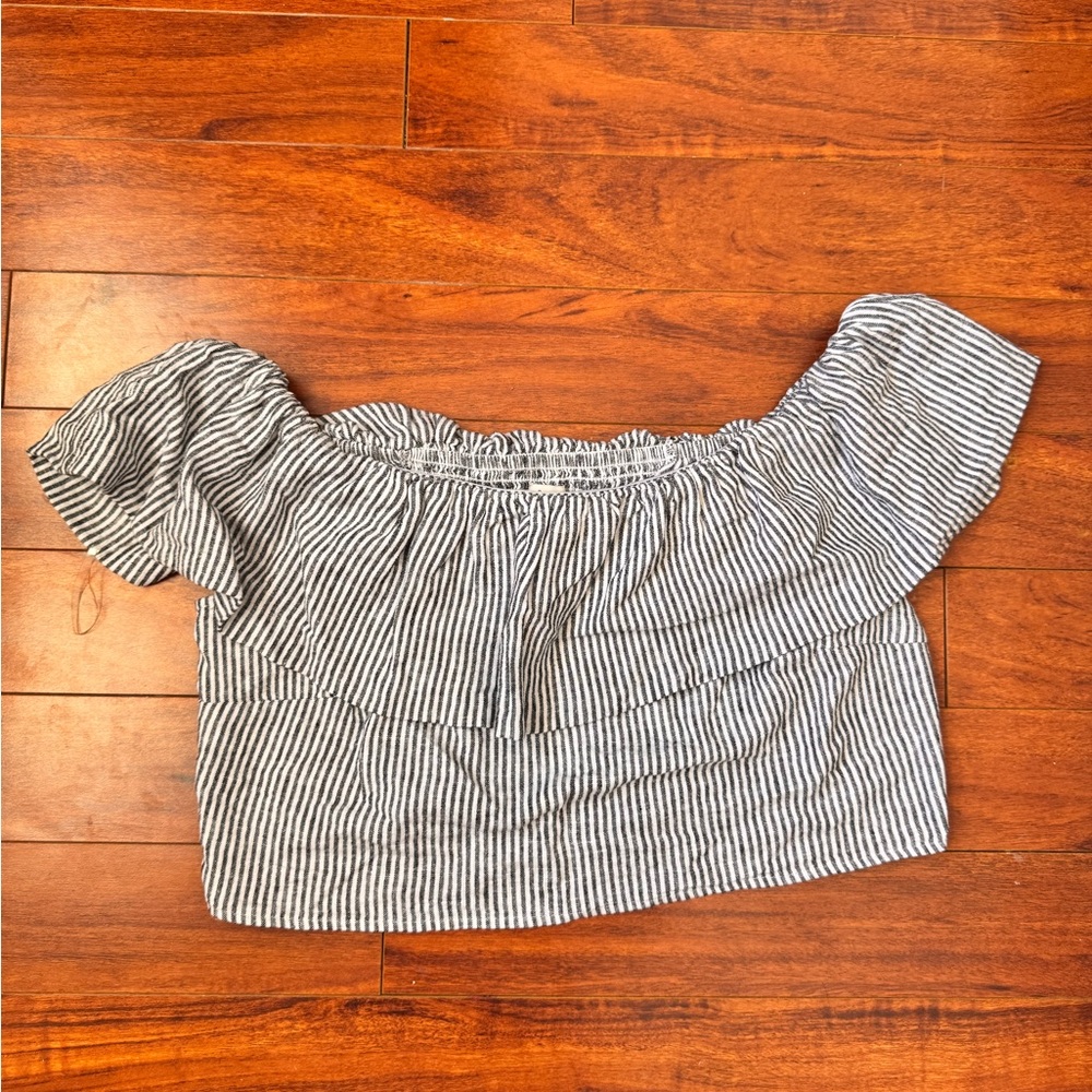 a new day Black & White Striped Off-Shoulder Crop Top